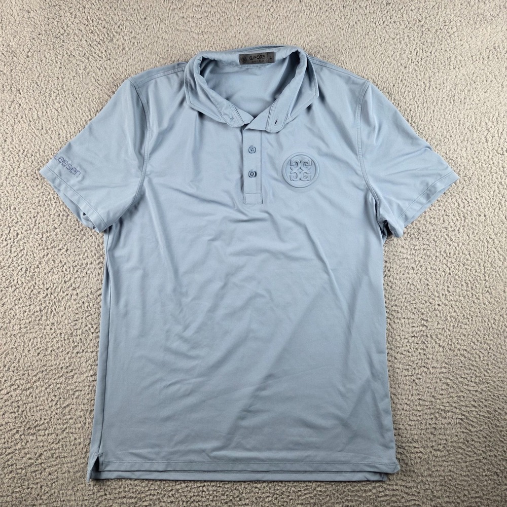 G/FORE Golf Polo Shirt Mens Large Blue Performance Stretch Logo FJORD